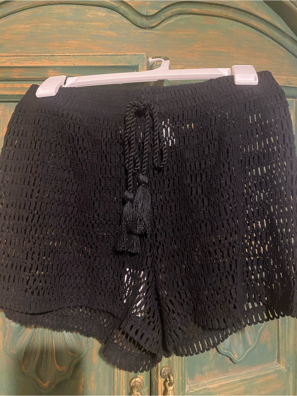 Gianni Bini Black Crochet Tassel Drawstring Shorts
